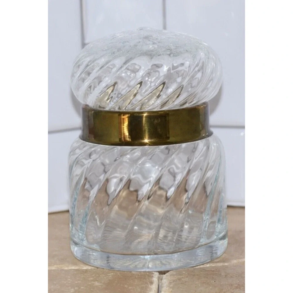 Vintage MCM HAND BLOWN SWIRL GLASS BRASS TOMMASI BARBI LIDDED JAR